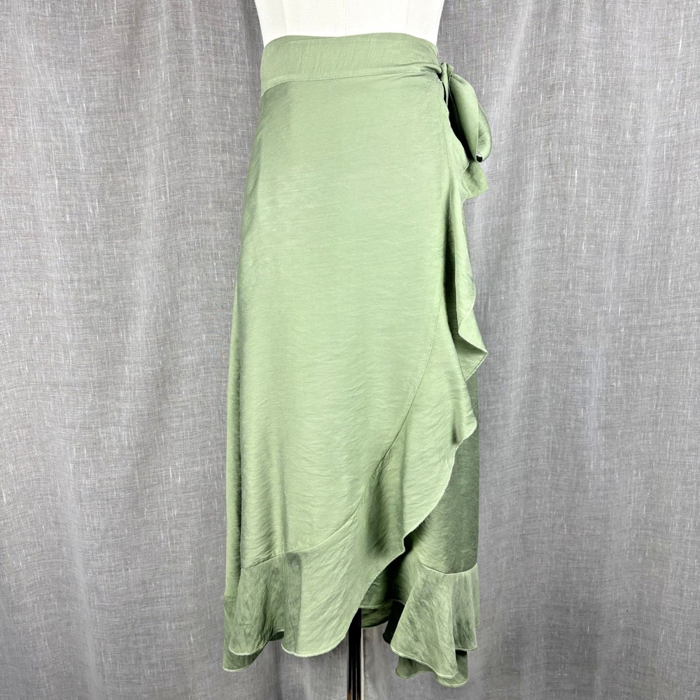 Sage Green Maxi Wrap Skirt Ruffle Hem Boho Cottagecore Fairy Coquette Size S - Picture 4 of 10
